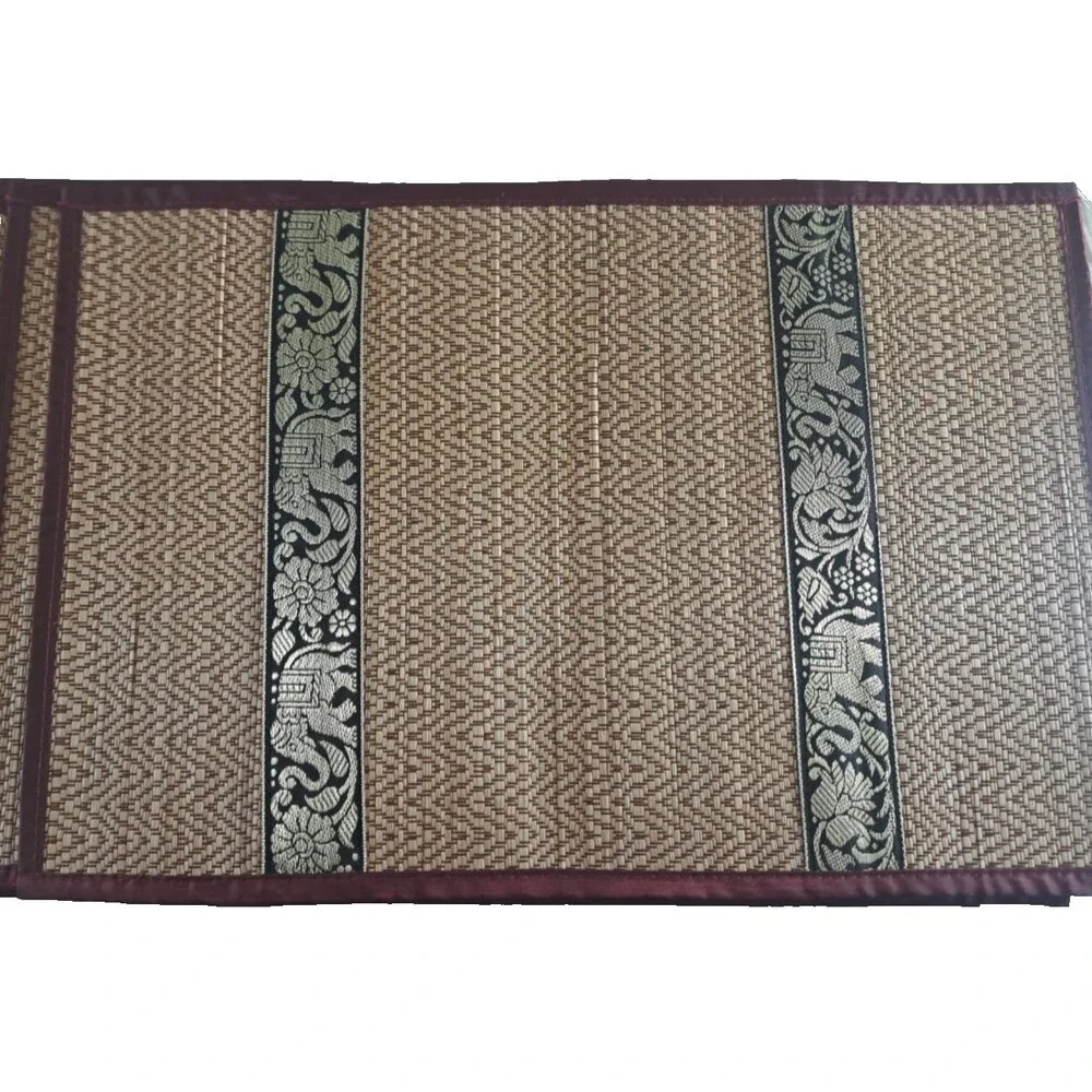 Straw Geometric Placemats Satin Trim Floral Elephants Safari Exotic Boho 12x17.5